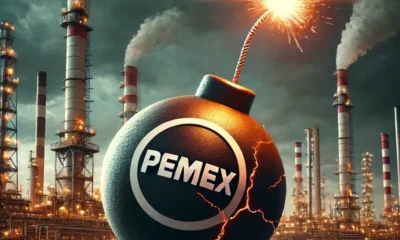 DALL·E-2025-03-01-10.39.29-A-dramatic-digital-illustration-representing-Pemex-as-a-ticking-time-bomb.-The-image-features-an-industrial-oil-refinery-with-smoke-rising-from-its-ch